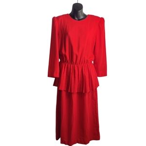 Vintage Susanna Women's Red Pleated Longsleeve Dress Size 14